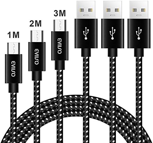 Micro USB Cable, EVIISO [1M 2M 3M] Android Micro USB Charger Nylon Braided Fast Charging and Data Sync Cord for Samsung Galaxy Galaxy S6 S7 J3, Nexus, LG, Sony, Nokia, Kindle, Huawei, Moto, HTC, PS4