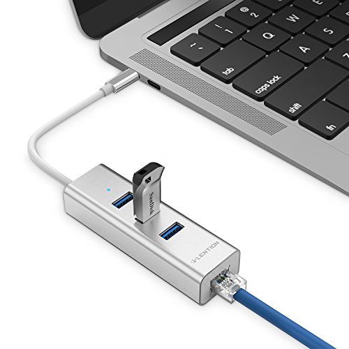 LENTION Aluminum USB-C HUB auf 3 Superspeed Port USB 3.0 + Gigabit Ethernet Netzwerkadapter Type C Hub für Apple MacBook 12″, MacBook Pro 13″ / 15″ (2016/2017), New ChromeBook und Mehr Notebooks mit Typ C Port, Lan Adapter (Silber) - 3