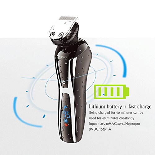 SURKER RSCW-9588 Wet & Dry Rotary 3-D Schwimmkopf, 3 in 1 Rasier- und Trimmset, GS oder UL Adapter mit USB Connect Ganzkörper IPX5 Wasserdichte Rasierer, Niedrige Geräusche Wiederaufladbare Haare Timmer, Nasen- / Ohr Haarschneider, Rasierer mit Deluxe Travel Beutel Schwarz - 5