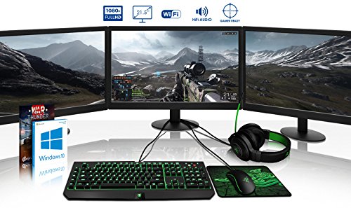 VIBOX Voxel GLR770-358 Komplett-PC Paket Gaming PC – 4,0GHz AMD Ryzen 1800X 8-Core CPU, GTX 1070, leistungsfähig, Wassergekühlter Desktop Gamer Computer mit Spielgutschein, 3x Dreifach 22″ Monitor, Razer Tastatur, Razer Maus, Windows 10, Grün Innenbeleuchtung, lebenslange Garantie* (3,6GHz (4,0GHz Turbo) AMD Ryzen 7-1800X Octa 8-Core Prozessor CPU, Nvidia GeForce GTX 1070 8GB Grafikkarte, 16GB Crucial Ballistix 2400MHz RAM, 120GB SSD, 2TB Festplatte, Alphacool Eisbaer Wasserkühler) - 2