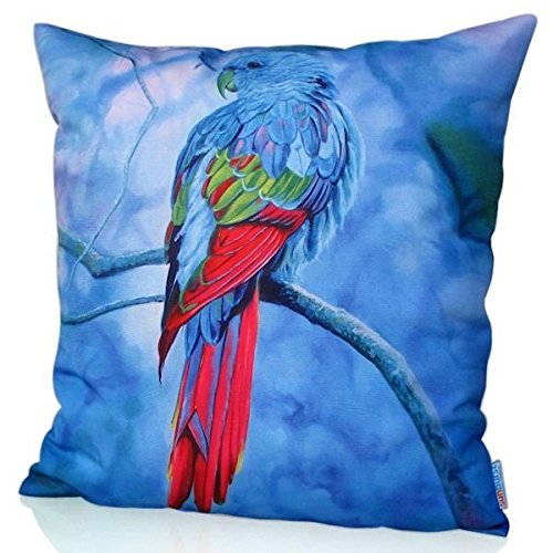 Dekorativer Kissenbezug/Kissenhülle 60cm x 60cm FREEDOM Hochwertiger Dekokissen-Bezug mit Blauem Papagei-Motiv für Couch, Bett oder Sofa von Sunburst Outdoor Living - Nur Bezug, Ohne Kissen