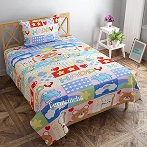 Furnistitchs Microfiber Kids Cartoon Print Single Bed Sheet with 1 Pillow Cover 60