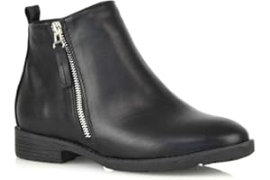 ESSEX GLAM Womens Ankle Boots Ladies Flat Block Heel Classic Biker Chelsea Shoe Booties Size 3-8