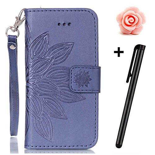 TOYYM Tasche Hülle für Samsung Galaxy S6 Edge,Flip Schutzhülle Zubehör PU Leder Handytasche 3D Navy blau Blume Muster Design im Bookstyle mit Ständerfunktion[Stand Feature] Kartenfächer für Samsung Galaxy S6 Edge Leder Cover