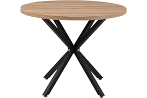 ‎JZGORC JZGORC Moderner Runder Esstisch aus Industrieblech Mit Schwarzen Metallbeinen - Nordischer Tisch für Wohnzimmer oder Küche, 4-6 Personen, 100 cm - Hellbraun