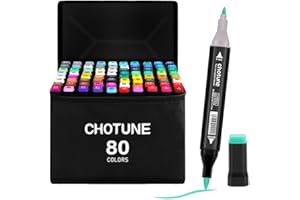 CHOTUNE Marcatore 80 Colori,Pennarelli Doppia Punta,Il Nuovissimo Set Di Pennarelli per Alcol con Pennino Fine e Pennino a Pennello,Marker Pen con Base,per Fumetti