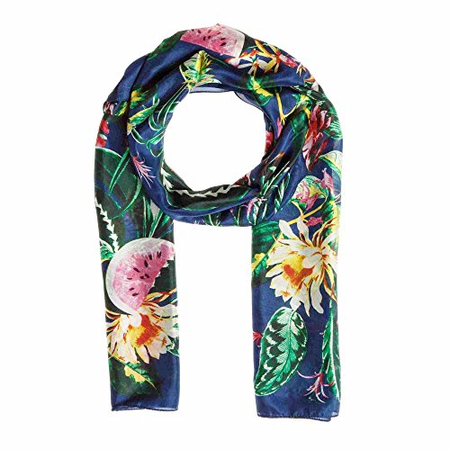 Preisvergleich Produktbild CODELLO,Damen,Seiden-Schal,"BOTANICAL FLOWERS",71042501,Navi Blau,55x180cm