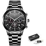 Watch-LUTEM Herren Armbanduhren Wasserdichte Luxusuhren für Männer Sport Business Casual Uhr mit Edelstahlband, Leuchtzeiger, Datums- / Sekunden- / Minuten- / 24-Stunden-Anzeige