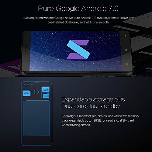 CUBOT H3 4G LTE Smartphone 5.0 pollici IPS HD Schermo HD 3 GB di RAM 32 GB ROM MTK6737 1.3 GHz Quad Core 16 + 0,3 MP 8MP Telecamere doppie OTG 6000 mAh Batteria Fingerprint (Nero)