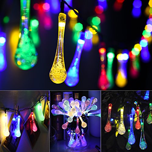 Solar Lichterkette, Vtin 50 LED Lichterkette Wasser Tropfen Silver String Fairy Wasserdichte Garten Beleuchtung, Weihnachtsdekoration, Dekorative Beleuchtung für Garten, Terrasse, Garten, Haus, Weihnachtsbaum, Feiern - 6
