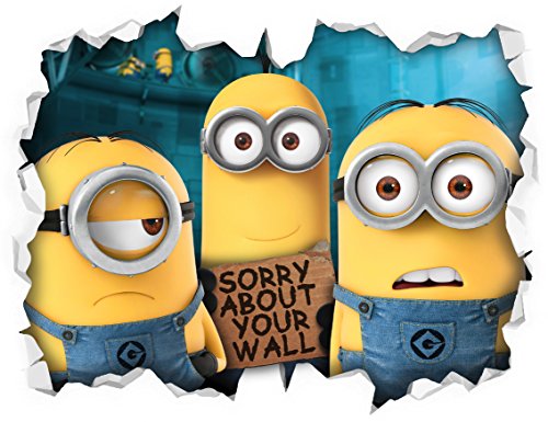 Minions 3D Look Wall Vinyl Sticker - Despicable Me Childrens Bedroom Mural (Large (650mmx835mm))