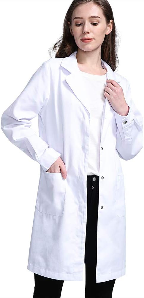 Icertag Kittel,Laborkittel, Arztkittel, Arztkittel fr Frauen, Weier Mantel fr Damen, Geeignet fr Studenten, Wissenschaftslabor, Krankenschwester, Cosplay, Baumwollkittel