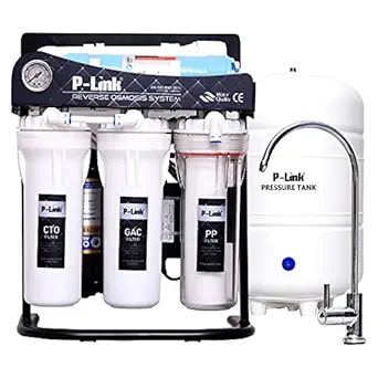 P-Link 15Liter Per Hour Open Top 5 Stage Cerified Under THe Counter RO + Alkaline Drinking Water Filter System With Installation Kit