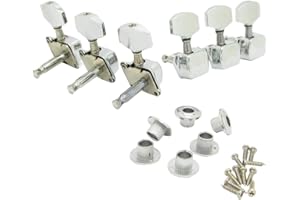 Pxyelec Stimmwirbel für Akustikgitarre, Gitarren mechaniken 3R+3L, Chrom, 6 Stück Gitarren Stimmwirbel für Gitarrensaiten