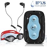 8GB IPX8 Wasserdichter Clip MP3 Player mit wasserdichten Stereo Kopfhörern und Schwimmbrille für Schwimmen, Tauchen, Laufen und andere Wassersport, von AGPTEK S33, Schwarz