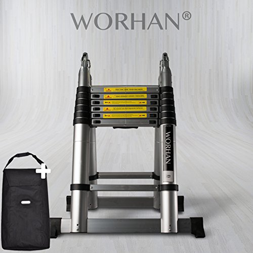 WORHAN® 4.4m TELESKOPLEITER 2 in 1 ANLEGELEITER KLAPPLEITER ALU TELESKOP LEITER MULTIFUNKTTIONS LEITER 440cm K4.4 (..4.4m B-Line+Tasche)