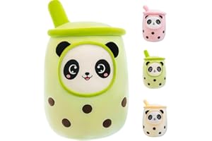 Aiuidun 13.7inch Bubble Tea Plush Pillow,Kawaii Boba Plushies Stuffed Toy Soft Bubble Pearl Milk Tea Hugging Pillow Gifts for Kids Children(Panda-Green)
