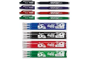 Pilot Frixion – Bolígrafos roller de tinta borrable () 4 unidades de colores surtidos + Minas, Black, Blue, Red & Green