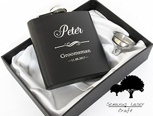 Personalised Engraved 6oz black Hip flask best man usher wedding gift bhf49