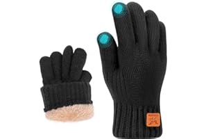 Fjquamitix Kids Winter Gloves Soft Warm Knit Glove Thermal Touch Screen Gloves with Fleece Lining for Children Ages 5-12 Outdoor Skiing Cycling Football Running