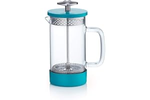 Barista & Co Core Cafetière à piston sans plastique, 3 tasses et 8 tasses (bleu sarcelle, 3 tasses/1 tasse/350 ml)