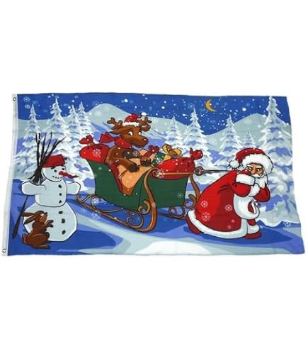 Flaggenfritze Weihnachtsflagge „Frohe Weihnachten“ Mit Rentier & Weihnachtsmann – 90x150 Cm, Wetterfest, Mit Metallösen