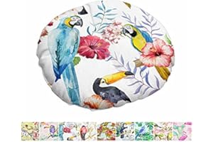 Morbuy Cojín para Silla Redondo Serie de Flores y Pájaros, Transpirable Suave Lino Acolchados Tatami Futón Almohadas Cojín de Piso, Decoración Hogar para Comedor Jardín (40x40cm,Loro Azul)