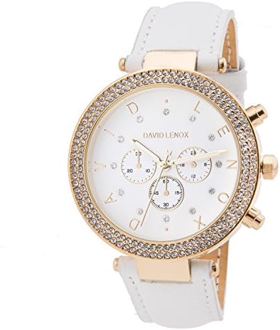David Lenox gold tone women's watch with white leather strap Michael Kors style DL0234