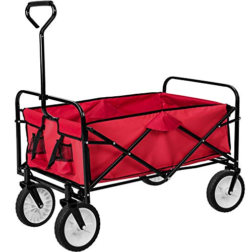 TecTake Chariot de transport à main Remorque de jardin pliable | 95 x 53,5 x 117 (LxBxH) | -diverses couleurs au choix- (Rouge | no. 400906)