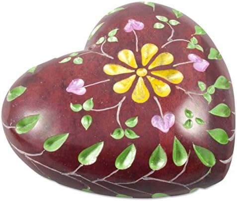 Red Heart * Soapstone Incense Stick Holder/Colourful Flowers Designs *