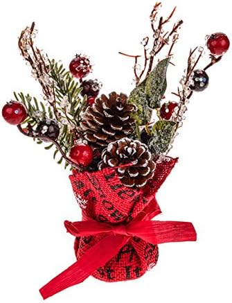 2 x Artificial Christmas Decoration Pick Twig Berry In Red Burlap 8" tree table centre piece