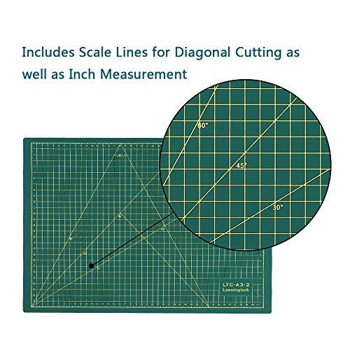 LeaningTech LTC® A3 (42cm x 28cm) Schneidematte Schneideunterlage PVC Selbstheilender Oberfläche,3 Schichten, einseitig 3,2mm Stärke, Anti-Rutsch Grün - 2