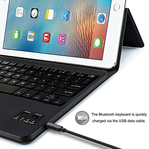 ELTD iPad 9.7 2017 Tastatur, Detachable Bluetooth Tastatur (QWERTZ Tastatur) mit Standfunction Für APPLE iPad 9.7 2017, Schwarz - 6