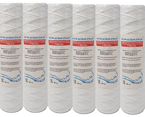 CARTUCCIA FILTRO FILO AVVOLTO 10 POLLICI MICRON 1 POLIPROPILENE SEDIMENTI SET 6 PEZZI