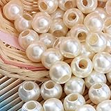 Angel Malone 50 x 12mm Ivory Large Hole Faux Pearl Beads, Leather Kumihimo European Crafts
