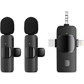 Coverzone Kablosuz İkili Yaka Mikrofonu iPhone ile Uyumlu 3.5mm Aux iPhone Type-C PC Tablet Video Kayıt R&ouml;portaj Canlı Yayın 