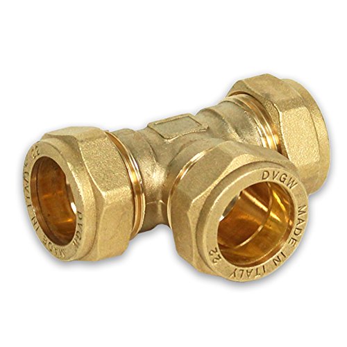 Messing-Klemmverschraubung für Kupferrohre, T-Stück, 15-15-15mm