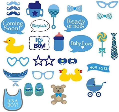 It's A Boy Baby Shower Party Photo Booth Props Kits on Sticks Set of 31pcs