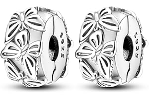 CYCUFF Clip Spacer Charm per bracciale in argento Sterling 925, con zirconi cubici, chiusura a clip, idea regalo per donne e ragazze