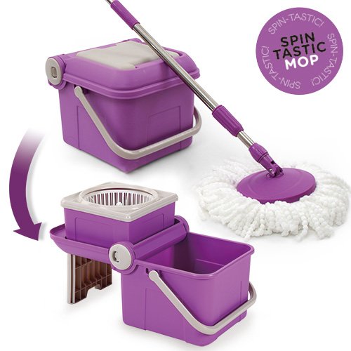 Omnidomo Spin Tastic Mop Fregona Giratoria con Cubo y Asa Plegables, Recambio de Microfibra, Morado, 32x30x53 cm