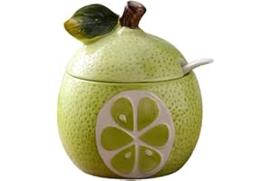 KNBG Zuccheriera in ceramica a forma di frutta, saliera, pepe, contenitore con coperchio e cucchiaio, contenitore per condimenti (pomelo verde)