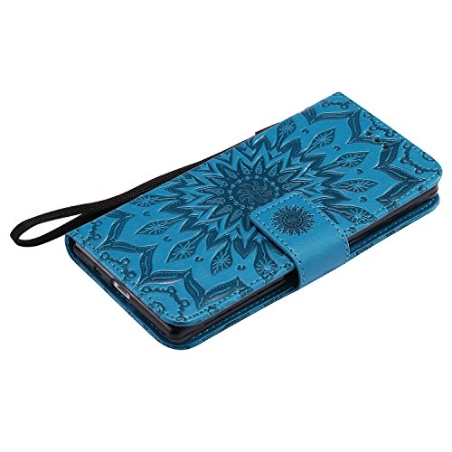 Ascend P7 Hülle,Huawei P7 Hülle,Huawei Ascend P7 Hülle,Huawei Ascend P7 Leder Wallet Tasche Brieftasche Schutzhülle,Cozy Hut® Prägung Sunflower Muster PU Lederhülle Flip Hülle im Bookstyle Cover Schale Stand Ständer Etui Karten Slot Schutzhülle Blue Tasche Wallet Case für Huawei Ascend P7 (5,0 Zoll) – blau - 3