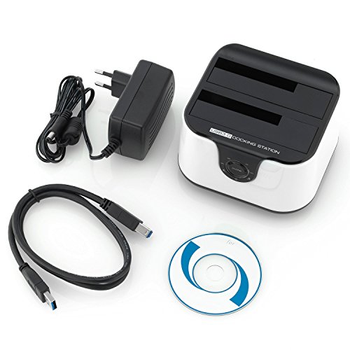 Rhombutech Dual USB 3.0 Dockingstation für 2,5 und 3,5 Zoll Festplatten und SSD – SATA I/II/III – Backup oder Duplizieren auf Knopfdruck + LED Statusanzeige – Weiß - 3