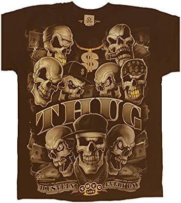 Gothic Horror T Shirt Thug Life Glow in the Dark Liquid Blue Mens Black XL