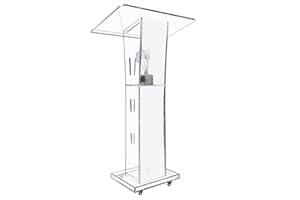 Vakiorn Acryl Podium, Transparenter Acryl Rednerpult mit Rädern & Speicher Regal, Kirche Kanzel mit 15 Farbe LED-Licht, Podium Ständer for Kirche, Vortrag, Hochzeit, Klassenzimmer(23.6"x16.1"x 45.2")