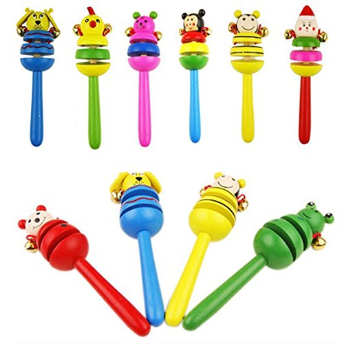 seguryy 1pc Cartoon Wooden Rattle Baby Kids Children Educational Toys Musical Toy Instrument Accessories