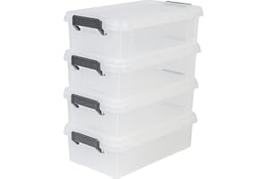 Iris Ohyama, Lot de 4 boîtes de Rangement, 4 L, Clips de Fermeture, Empilable, Garage - Multi Box MBX-4 - Transparent