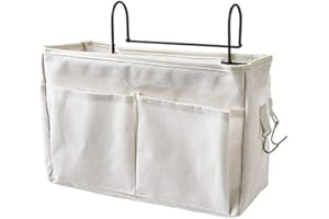 FYBlossom Bedside Pocket Storage Bag, Bedside Storage Pocket Organiser, Bedside Hanging Storage Bag with Hook Up for Book Magazine Cell Phone Headphones Toys (White)