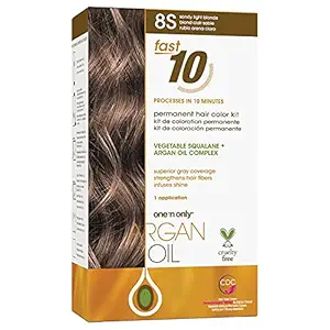 One n Only Argan Oil Fast 10 Permanent Hair Color Kit 8S Sandy Light Blonde, Gray Hair Coverage in 10 Minutes, Helps Maintain Natural Moisture Balance, Advanced Micro-Pigments for Natural Tones