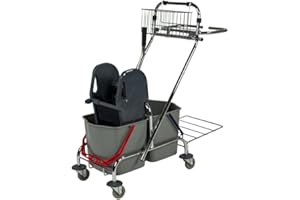 EUROSERVICE CARRELLO DOPPIA VASCA (Con manico strizzatore - Due secchi da 17 Lt) in omaggio 2 pacchi da 100 guanti in TPE